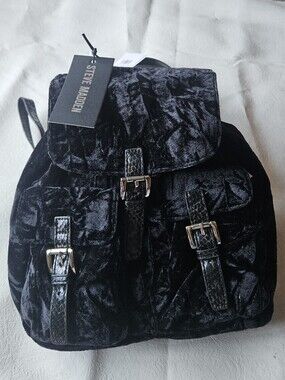 Steve Madden Black Velvet Buckle Mini Backpack